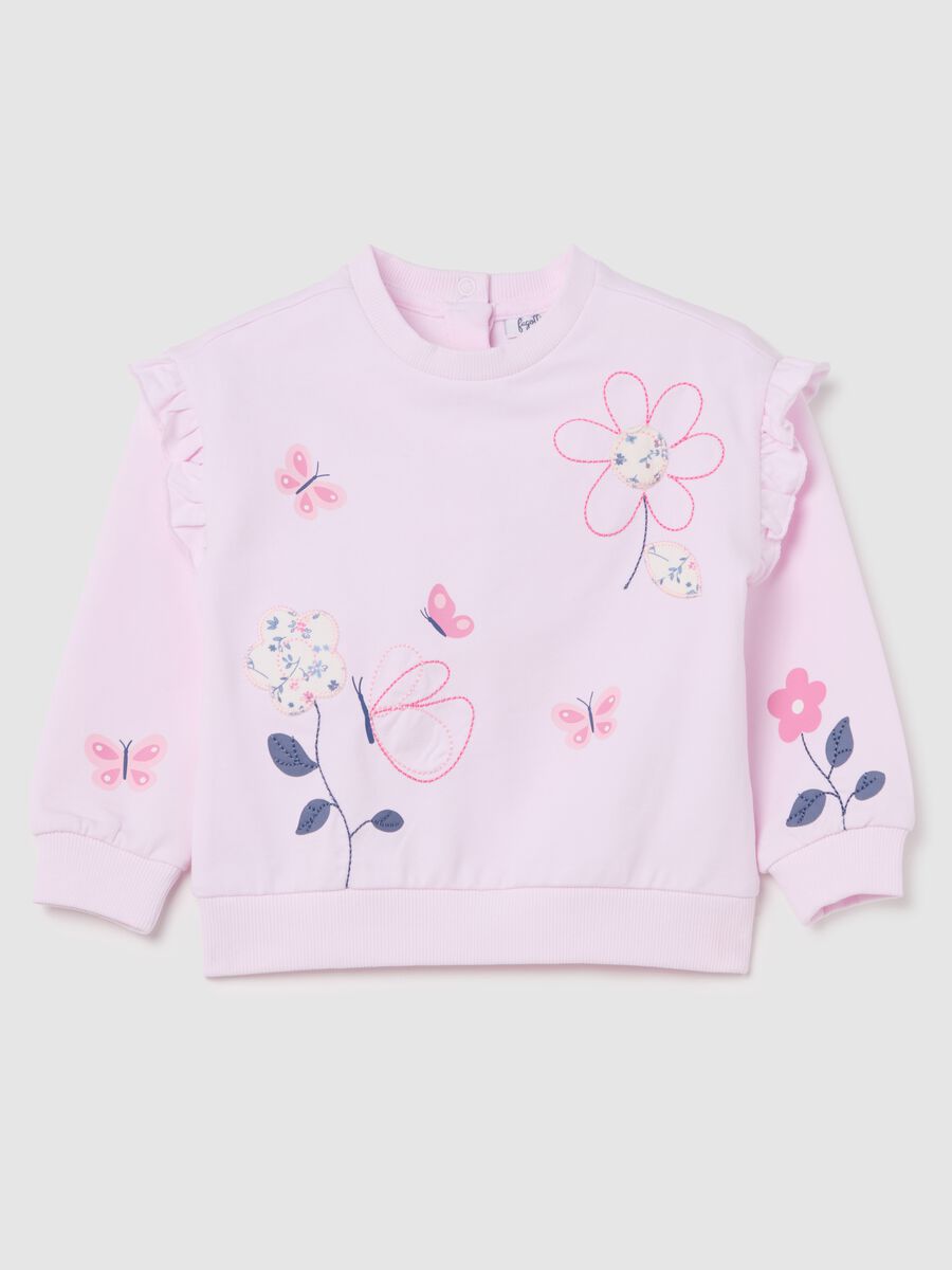 Sweatshirt with frill and floral embroidery_0