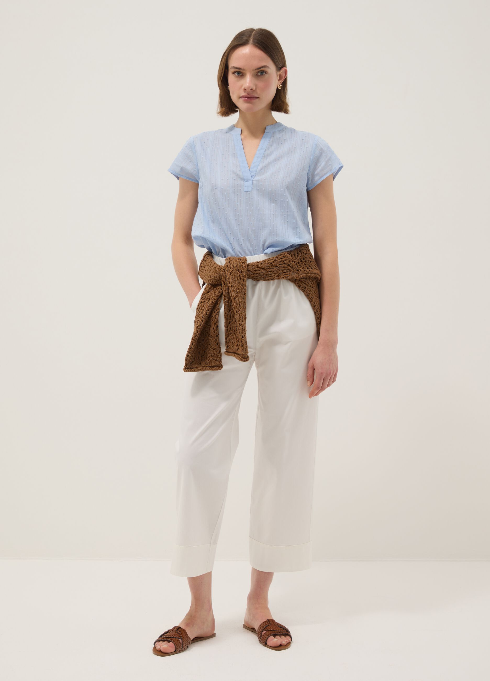 White cotton stretch straight jogger trousers