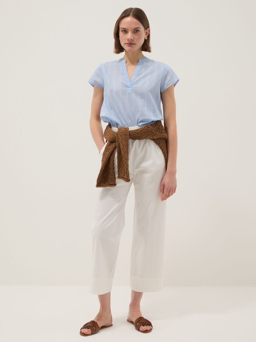 White cotton stretch straight jogger trousers_0