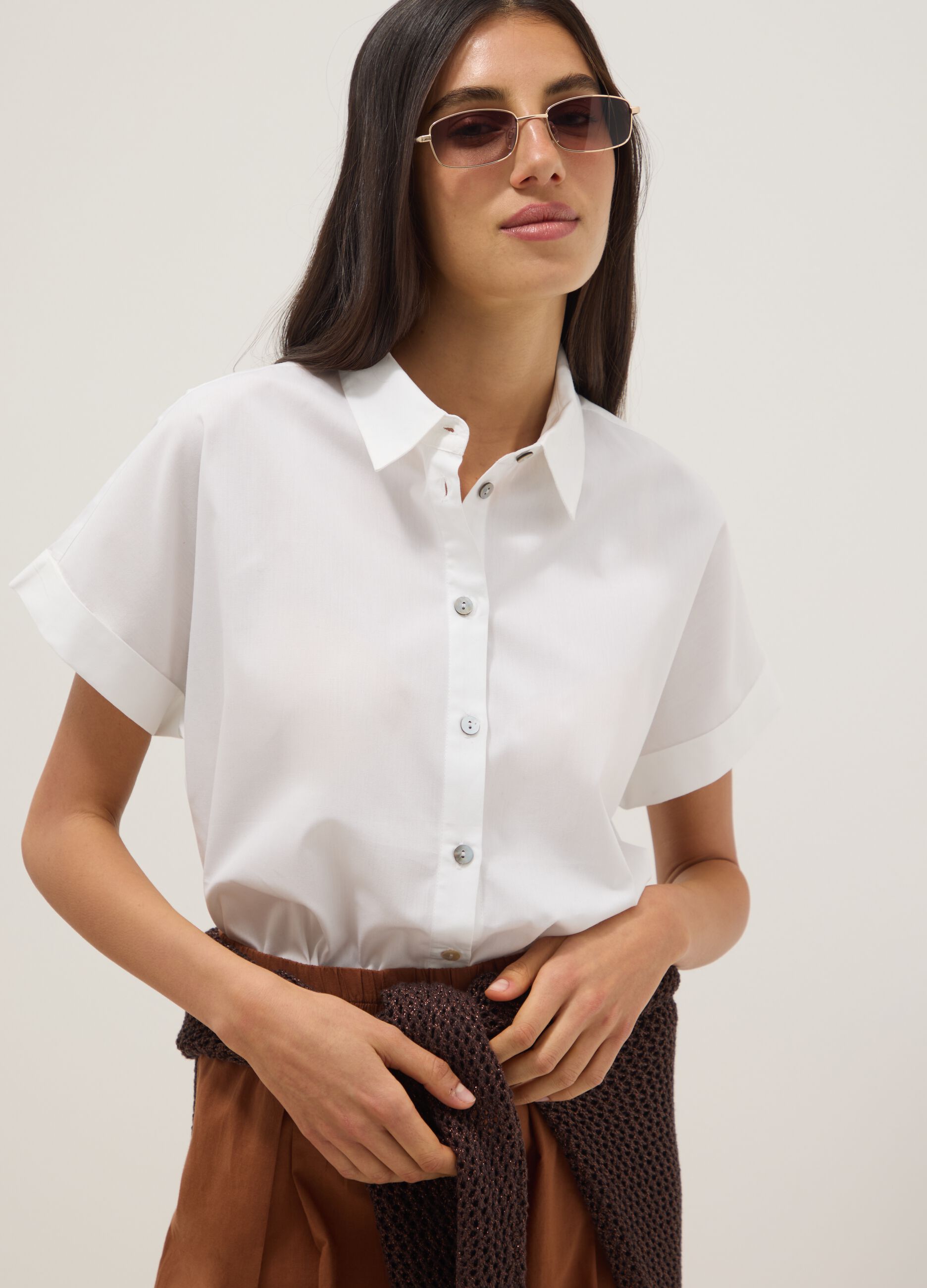 White pure cotton short-sleeve regular-fit shirt