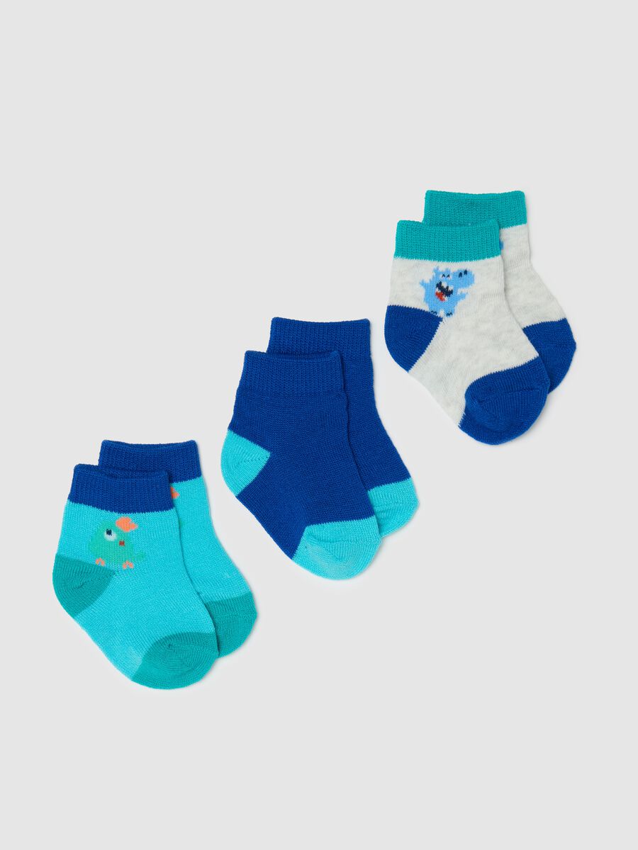 Three-pair pack colourblock socks with animals design_0