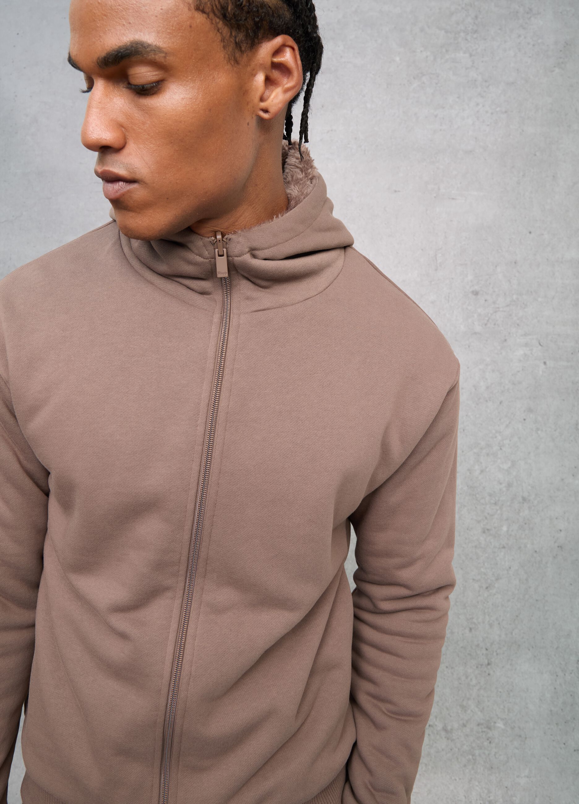 Reversible Teddy Full-Zip Hoodie Mocha