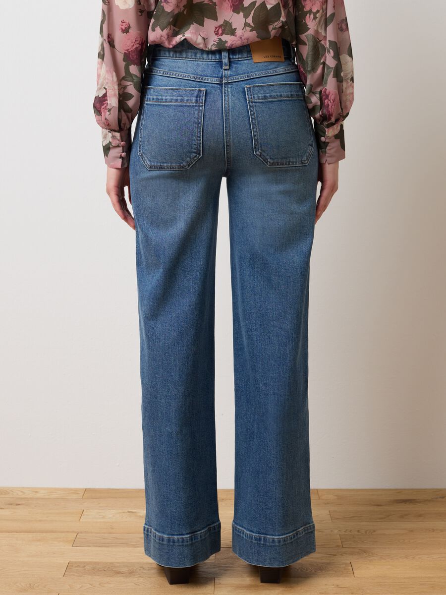Blue stretchy denim wide leg trousers_2