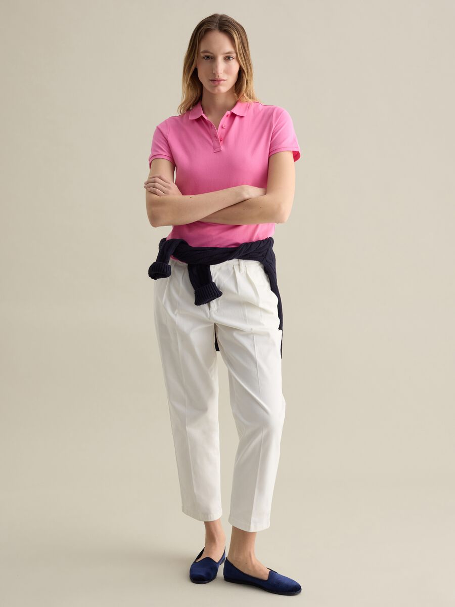 Pink short-sleeved polo shirt in piquet_1