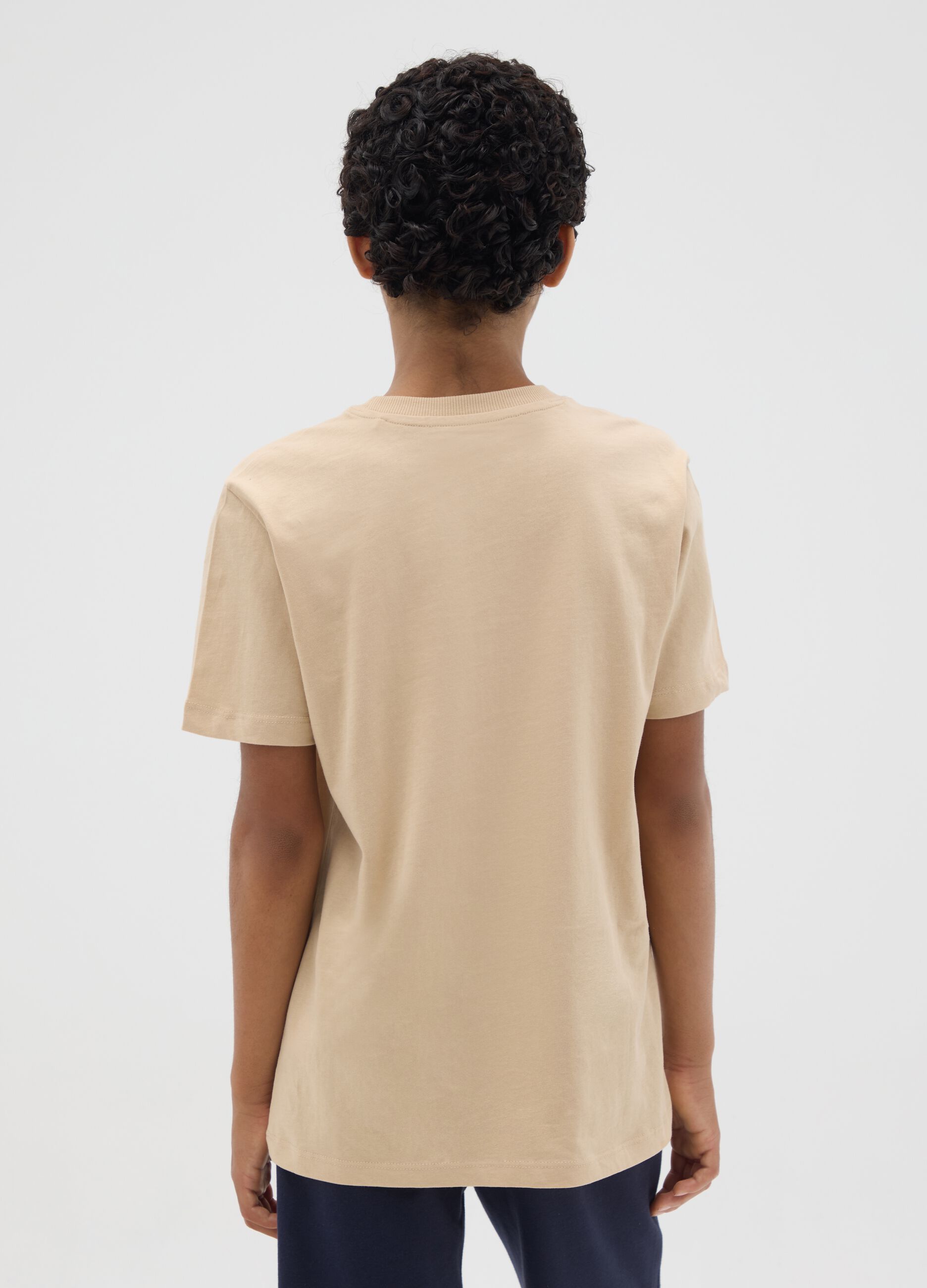 T-shirt da ragazzo in puro cotone beige regular fit con stampa
