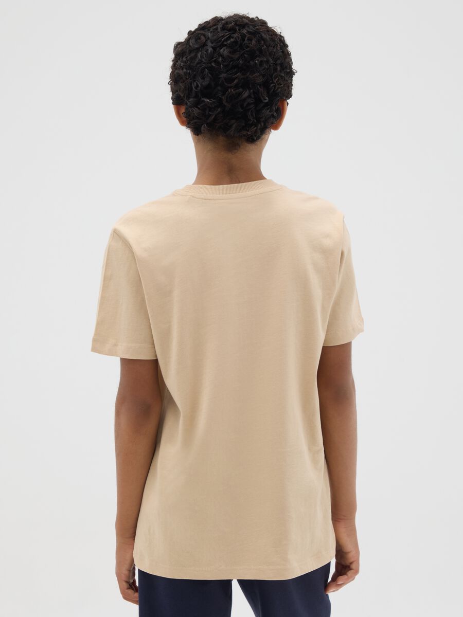 Boys' beige pure cotton regular fit t-shirt with print_1