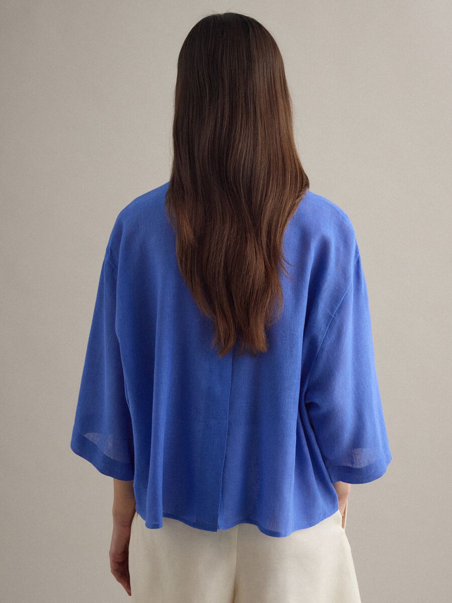 Blue Linen Blend Oversized Fit Shirt_3