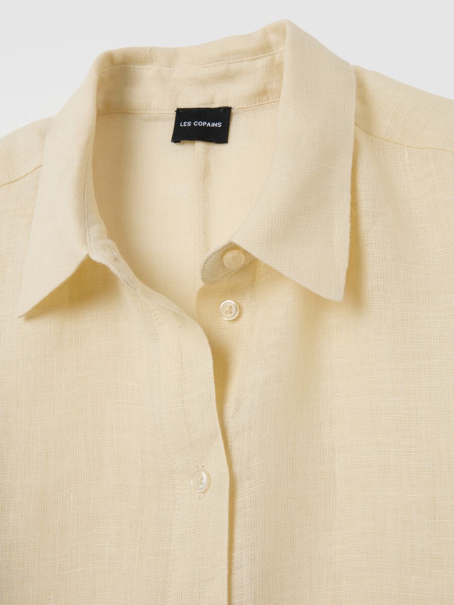 Women's long beige pure linen shirt - oversized_1