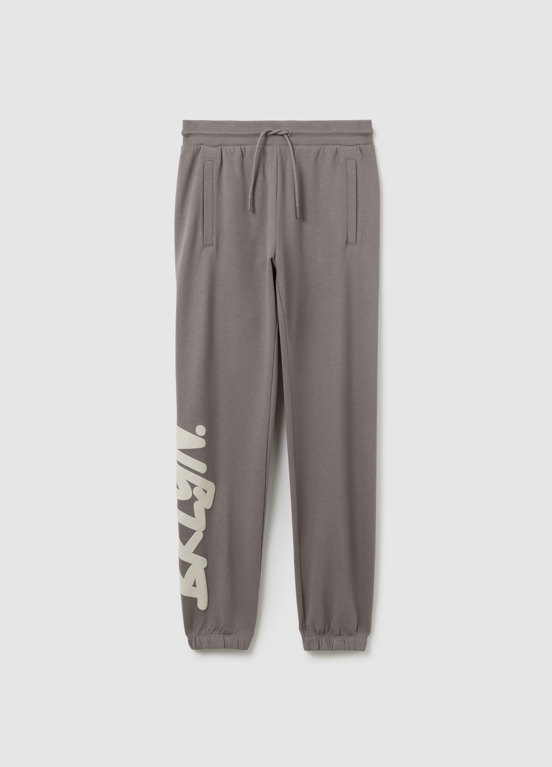 Grey jogger trousers for boys in pure cotton oversized fit