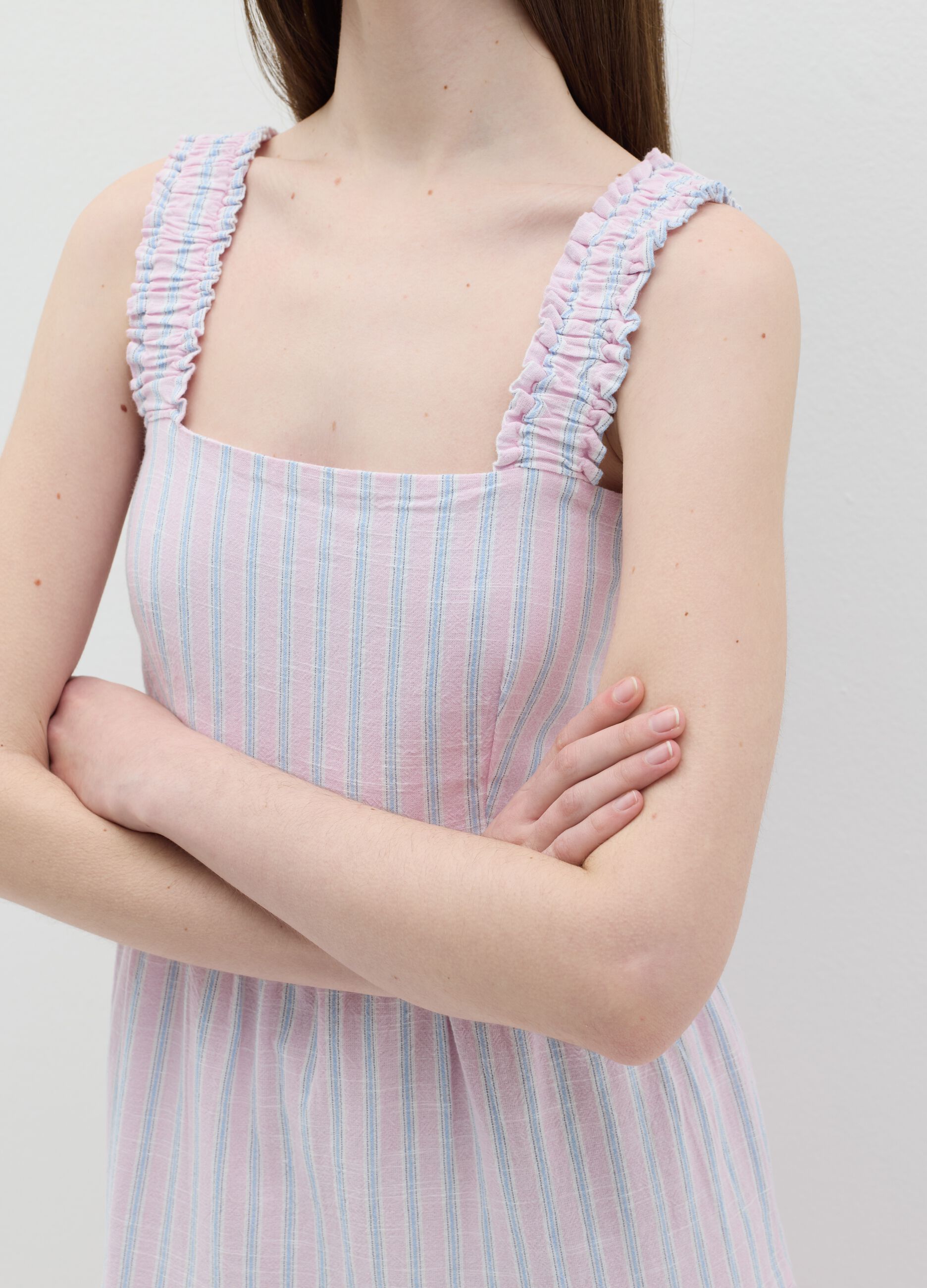 Long pink striped dress in cotton