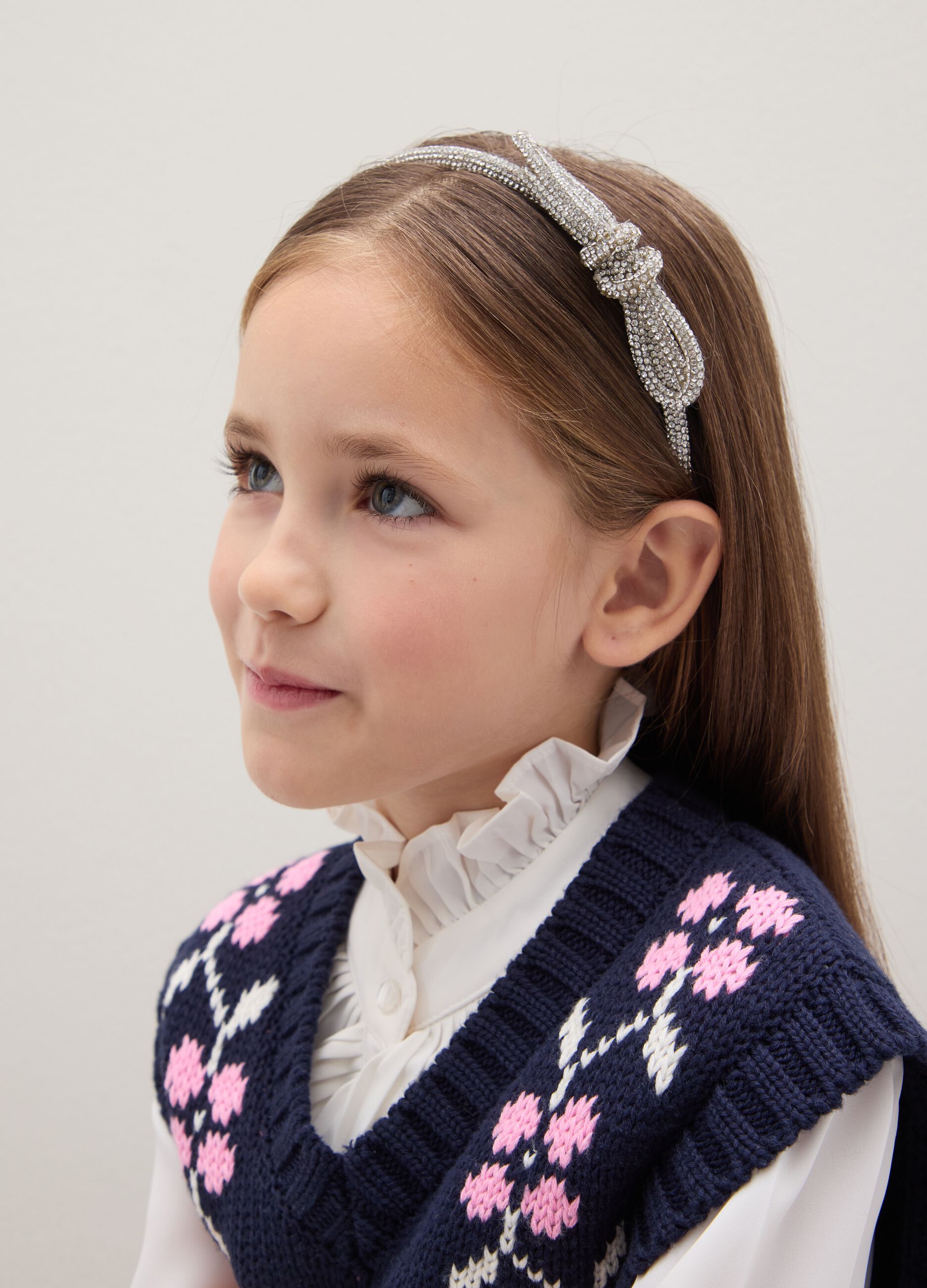 Silver Girls' Headband with Bow