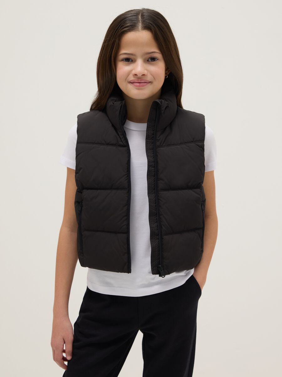 Black quilted girls' gilet regular fit water repellent_0