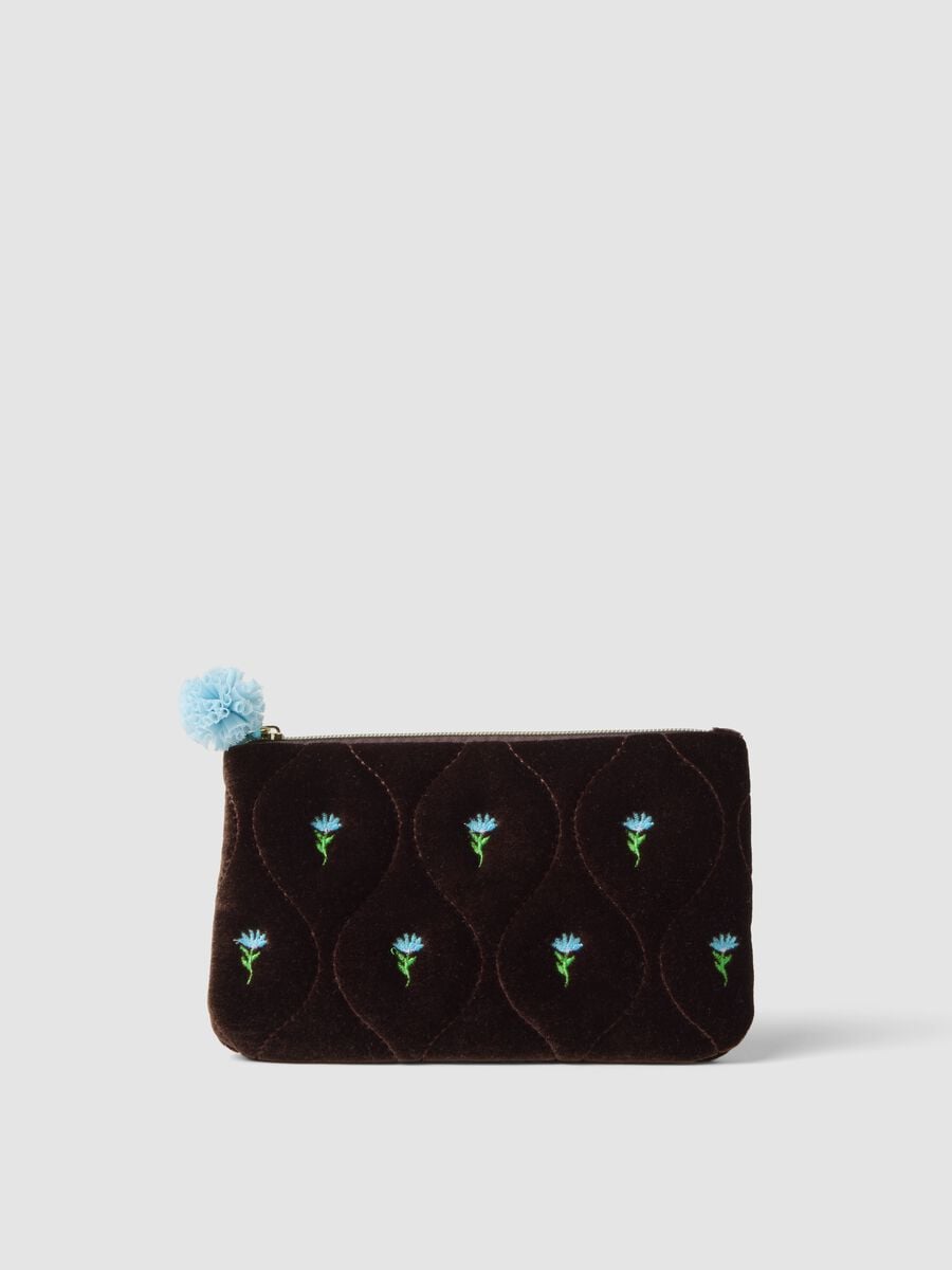Pochette marrone e blu in tessuto elasticizzato_0