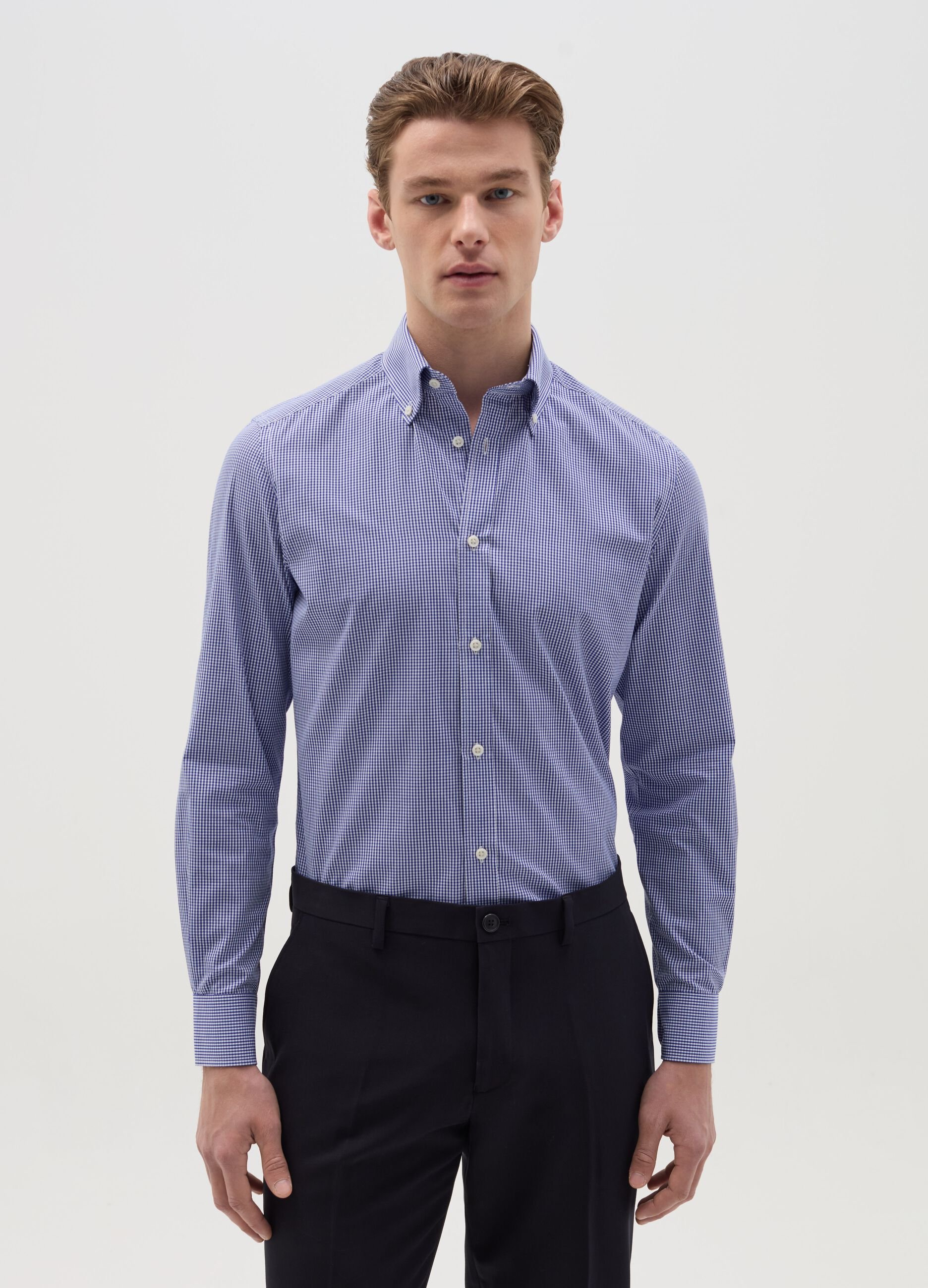 Slim-fit easy-iron shirt with micro check