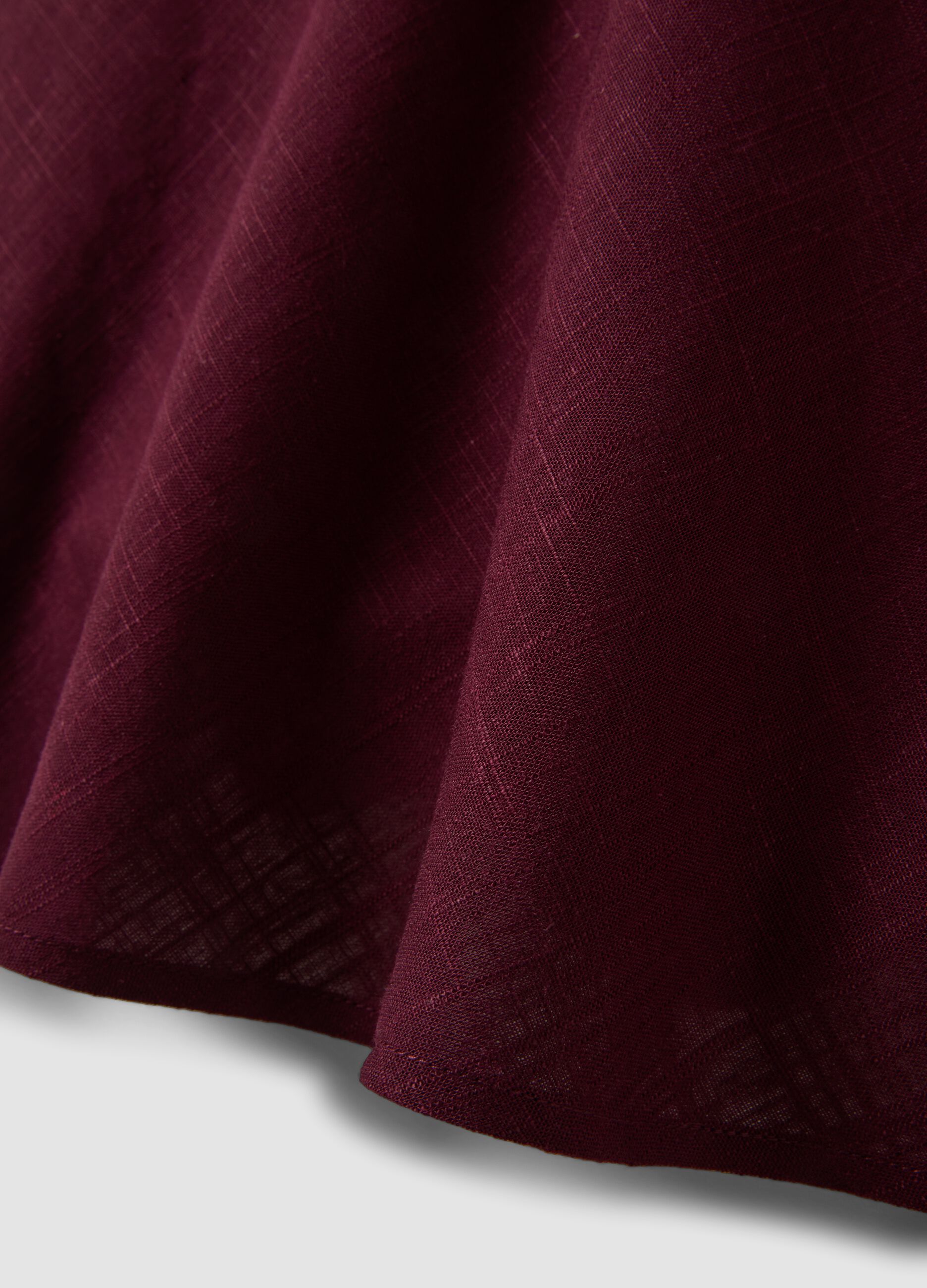 Burgundy viscose-linen blend mini dress, regular fit