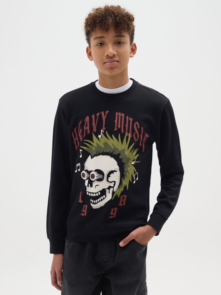 Black cotton sweatshirt with musical print_0