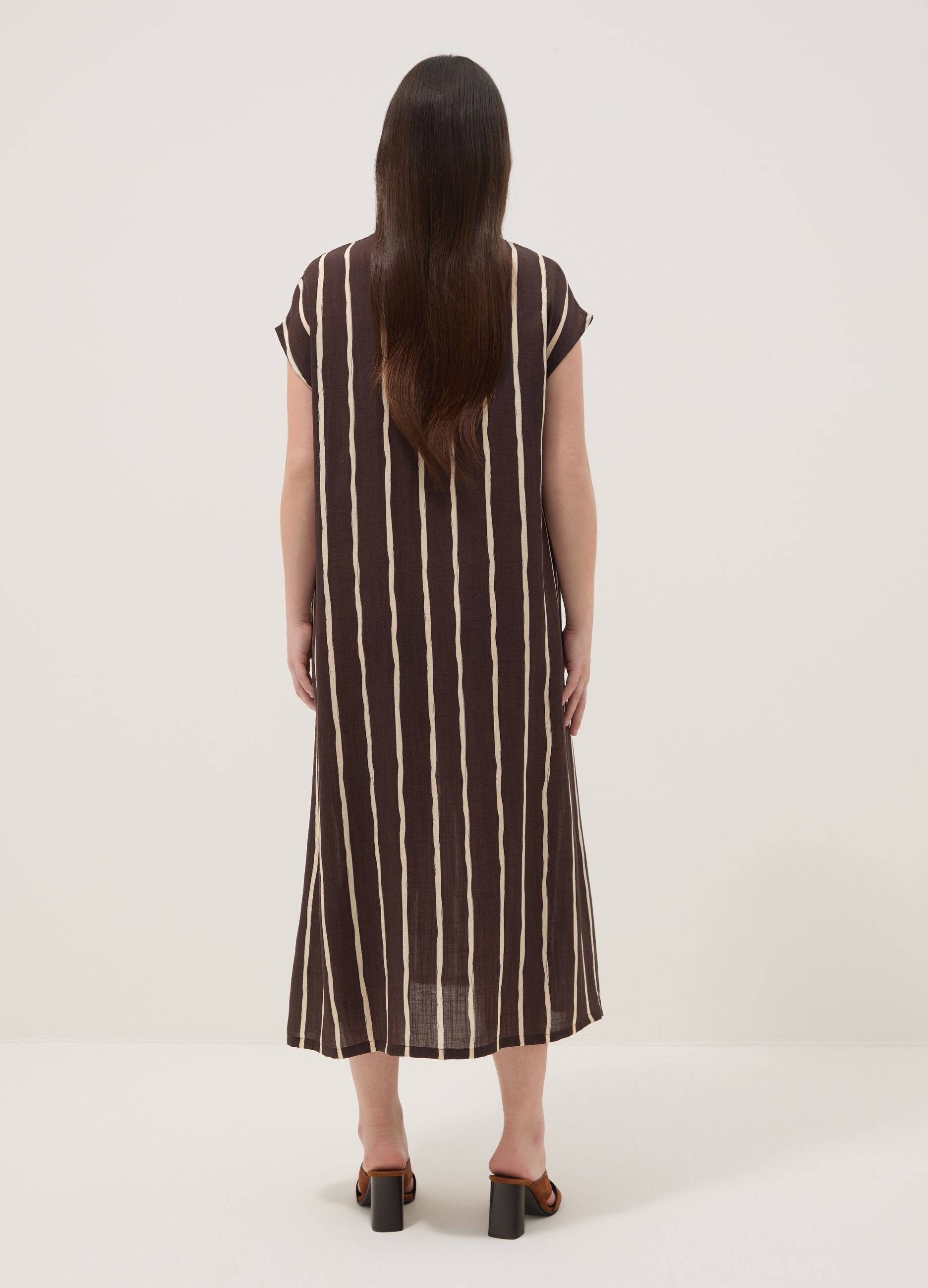 Brown striped viscose-blend midi dress