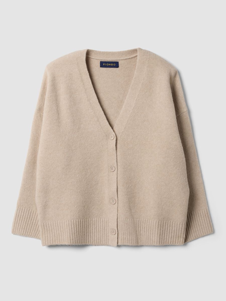 Beige stretch wool cardigan with deep V-neck_4