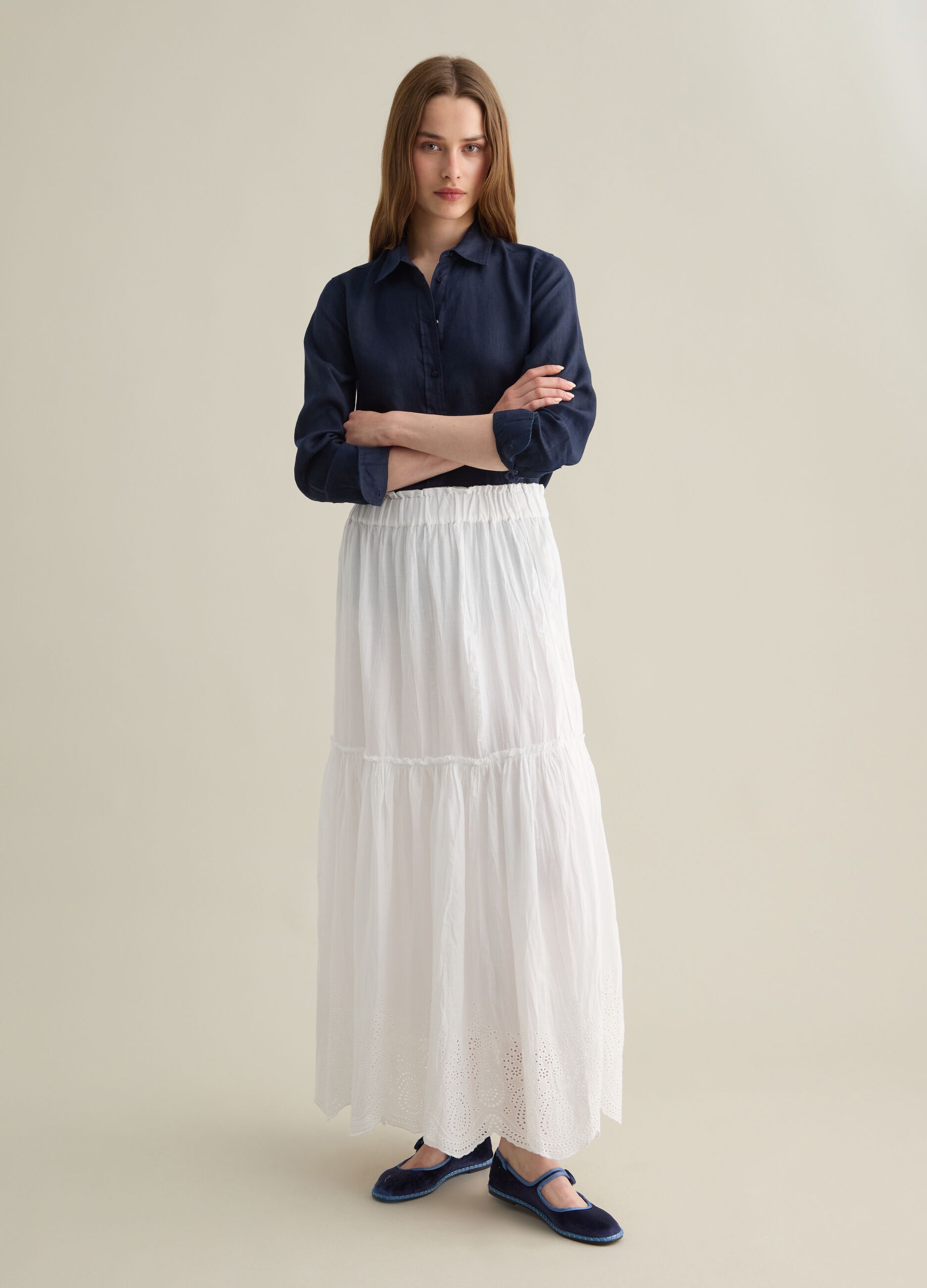 Camicia regular fit in lino blu