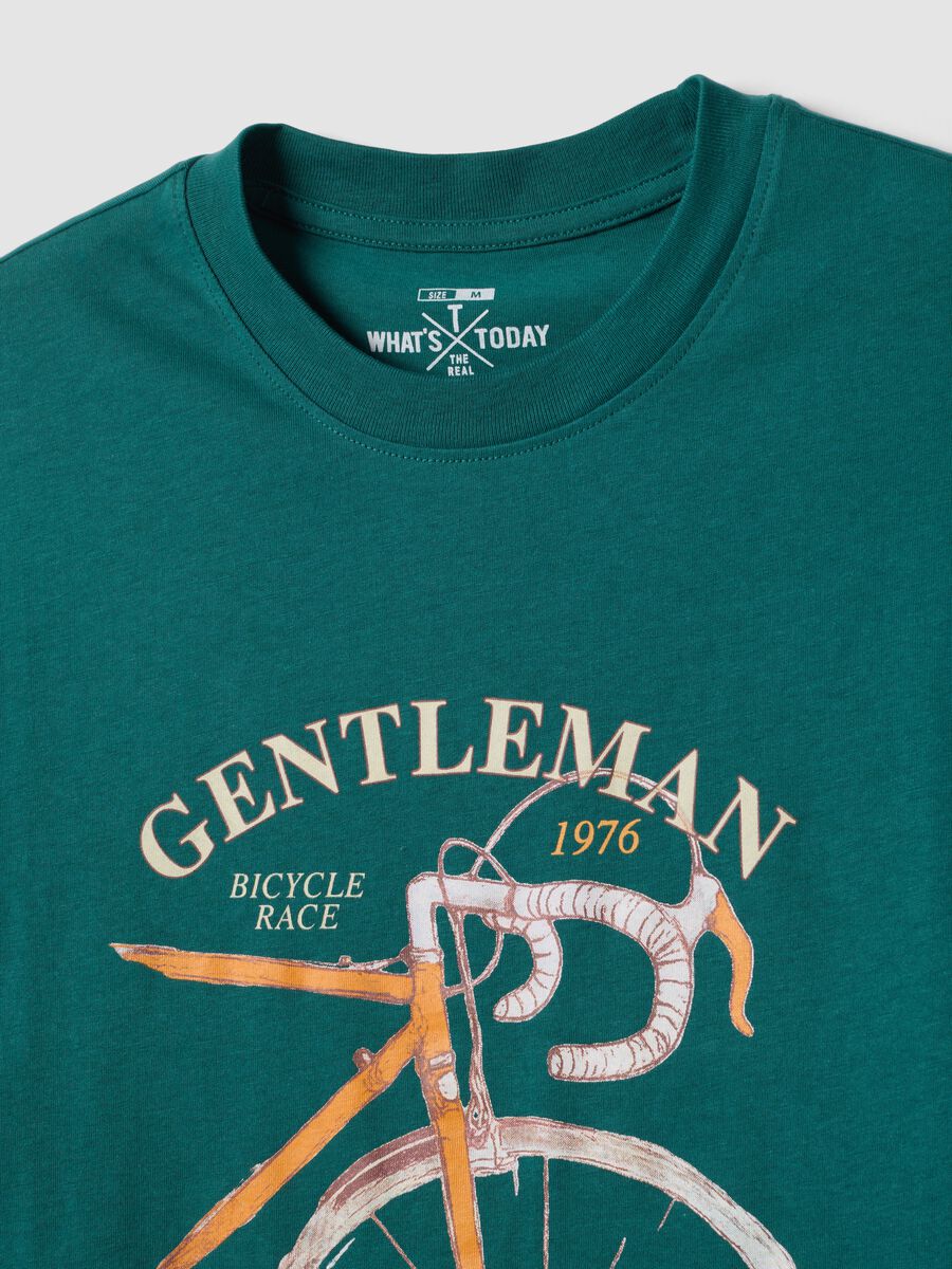T-shirt verde a maniche corte in puro cotone regular fit_5