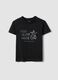 Black organic cotton T-shirt with silver graphic for girls_3