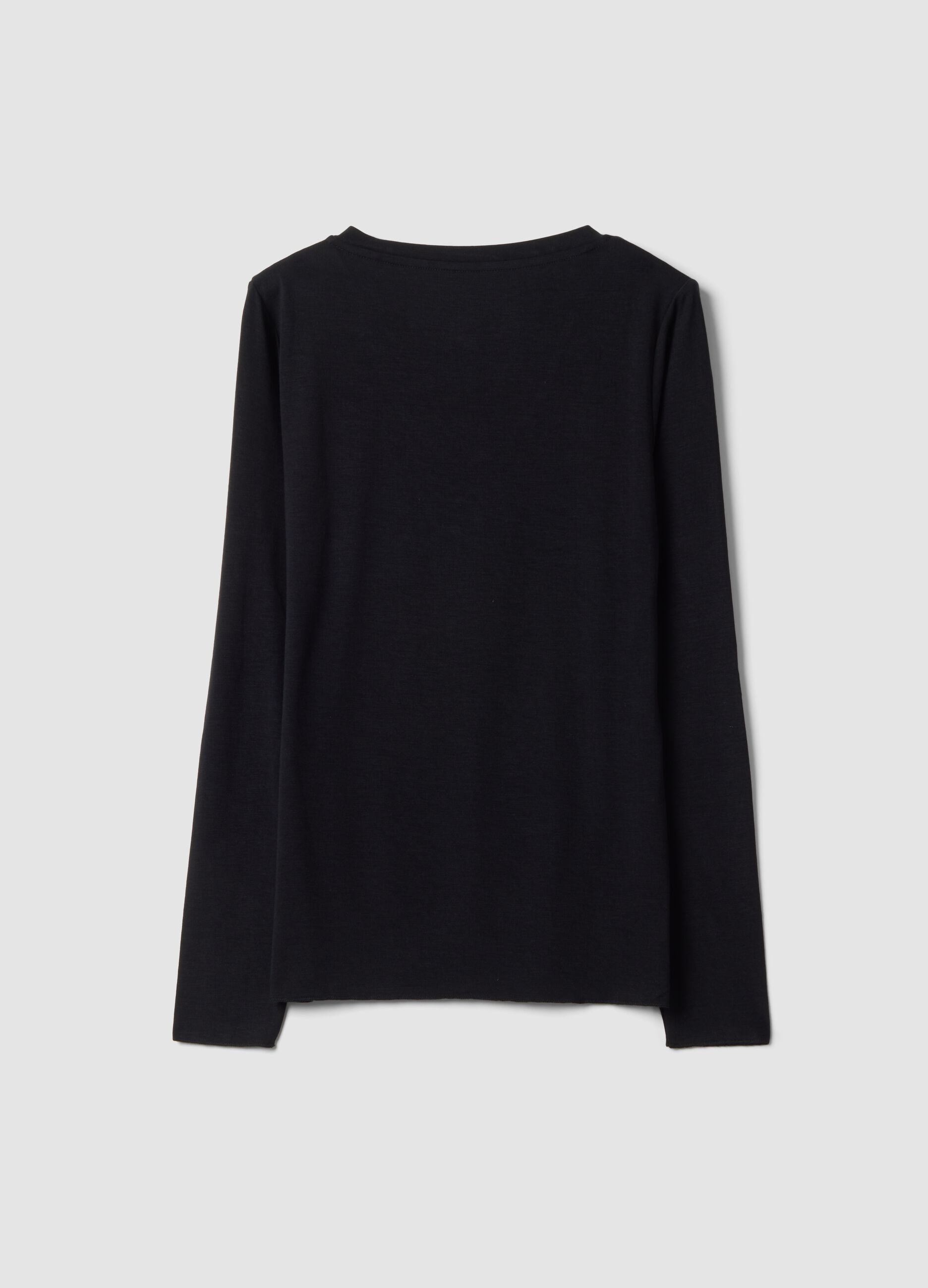 Black stretch modal crew-neck T-shirt, regular fit