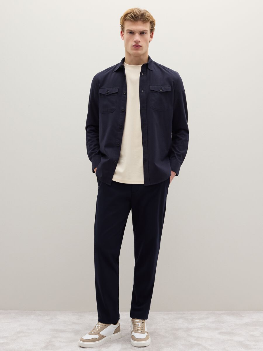 Black cotton and wool blend shirt regular fit with classic collar_1