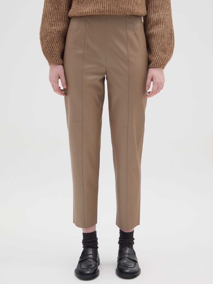 Beige faux leather slim fit leggings_1
