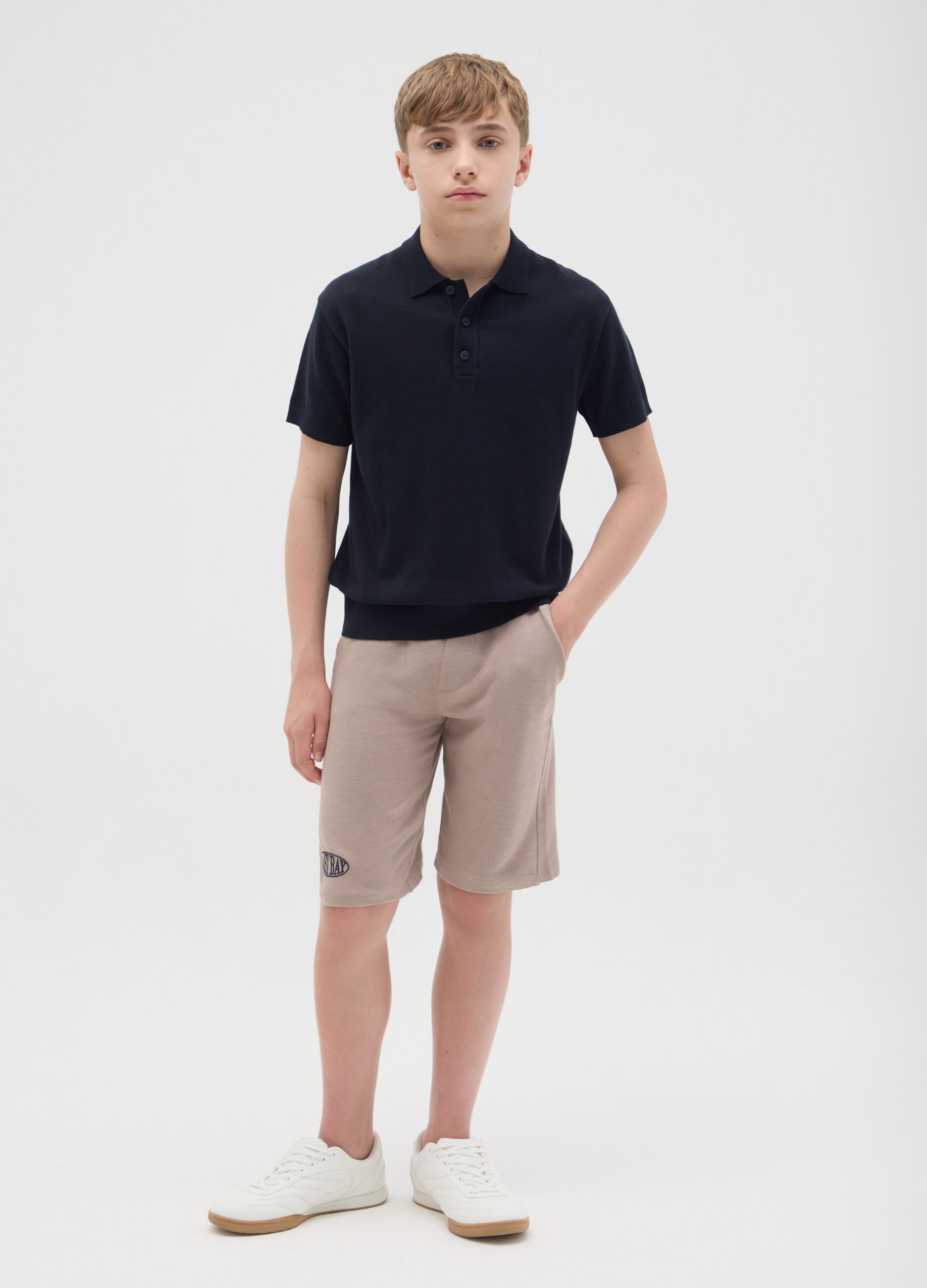 Children's beige pure cotton regular fit shorts