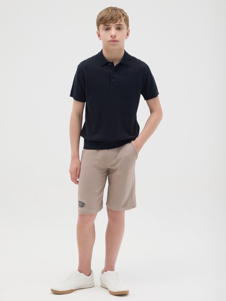 Children's beige pure cotton regular fit shorts_0