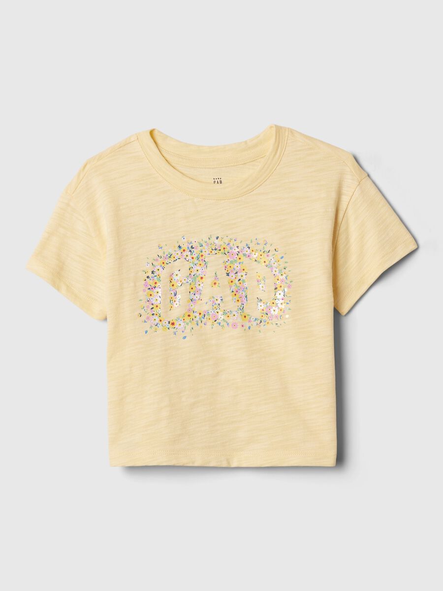 T-shirt with logo print with small flowers_0