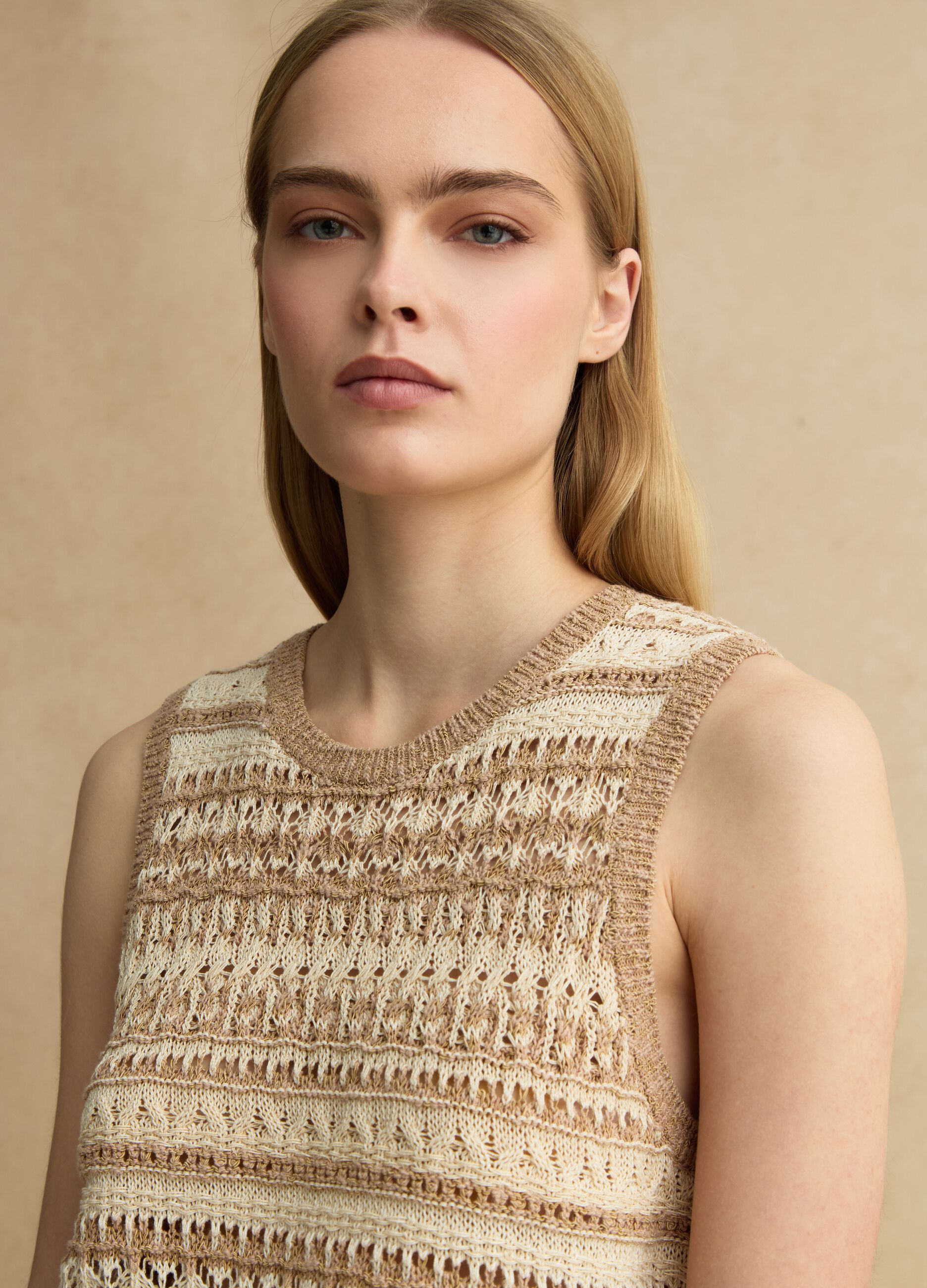 Tank top in crochet di misto cotone multicolor regular fit