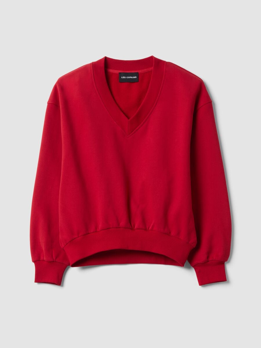 Felpa rossa in misto cotone con scollo a V over fit_0