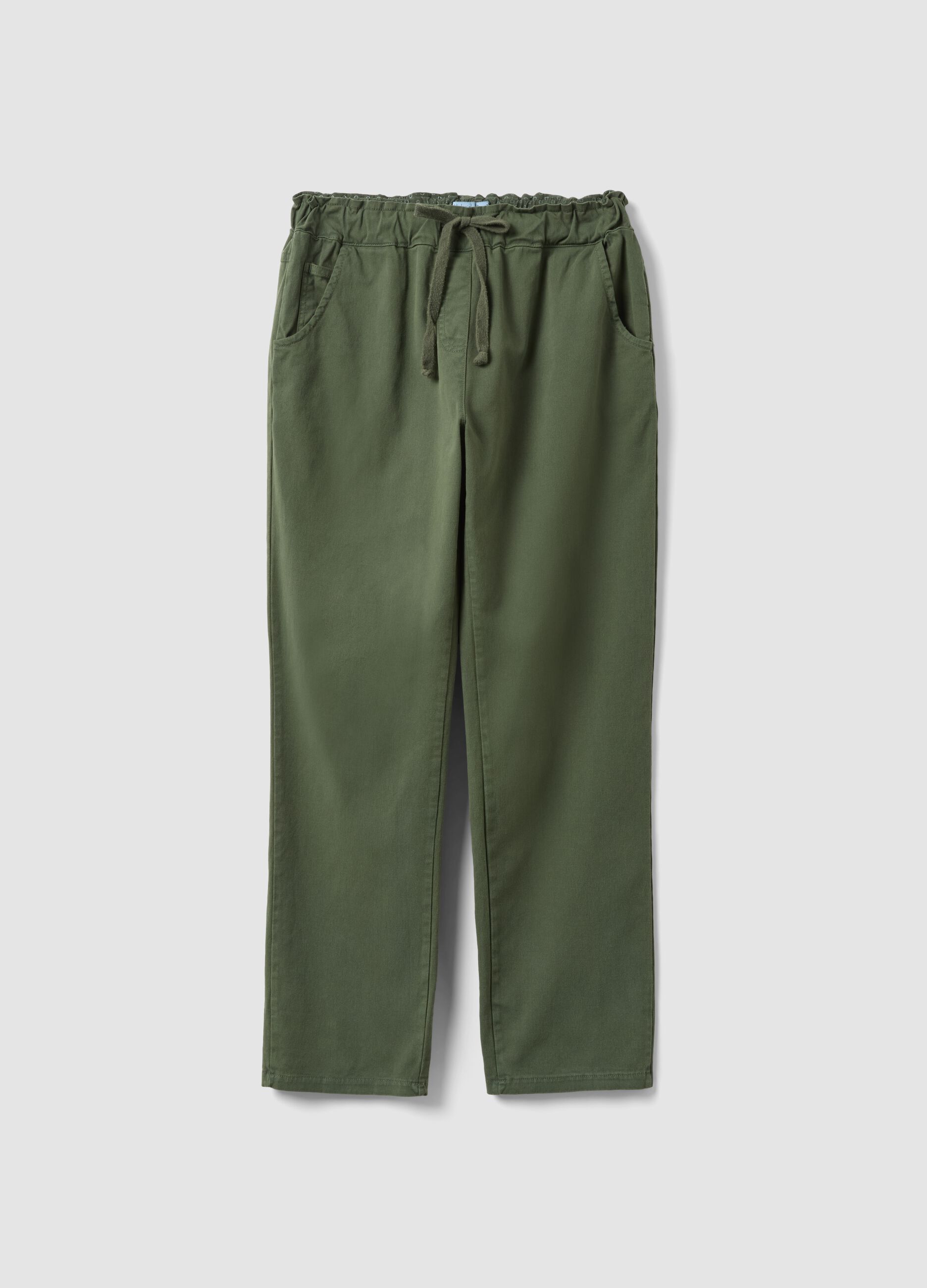 Women's Green Stretch Cotton Regular Fit Trousers