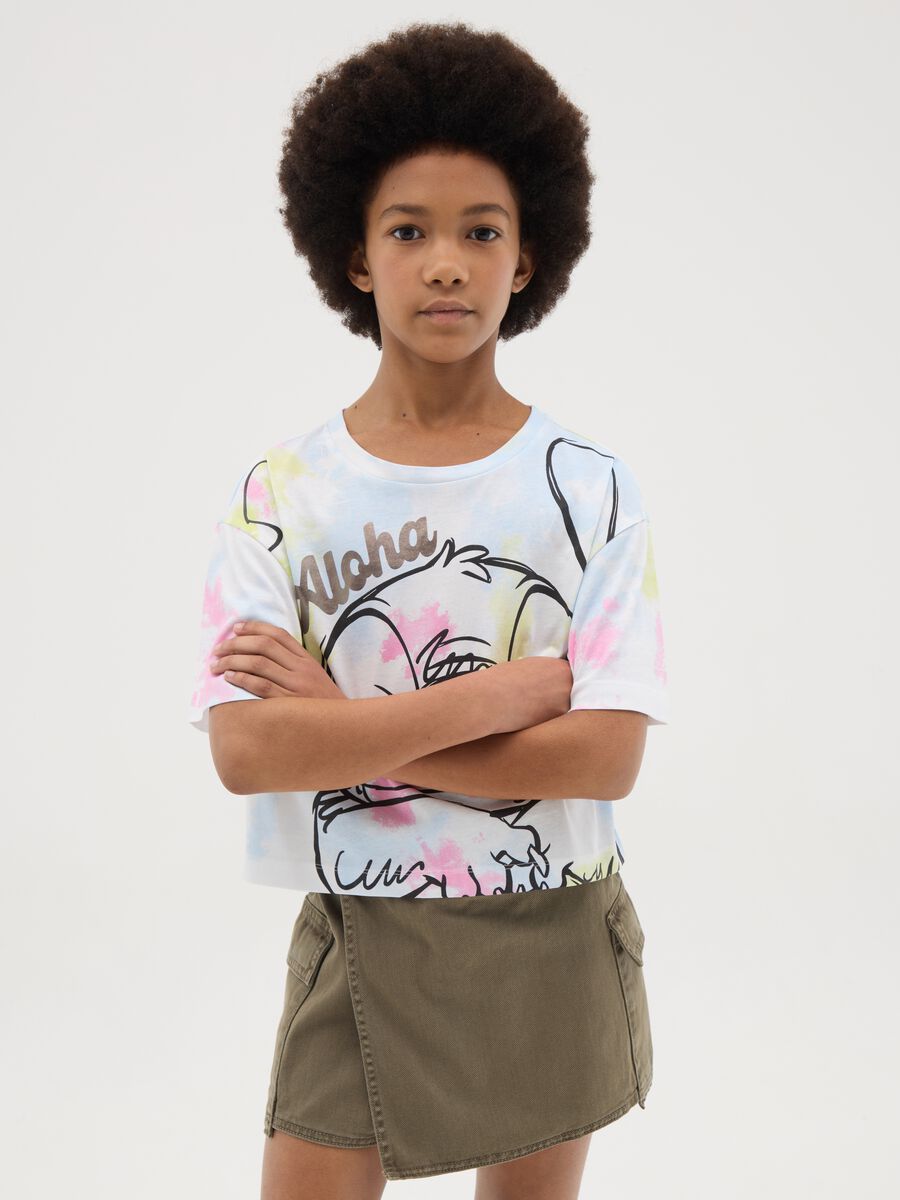 Girls' multicolour pure cotton regular fit T-shirt with Stitch print_0