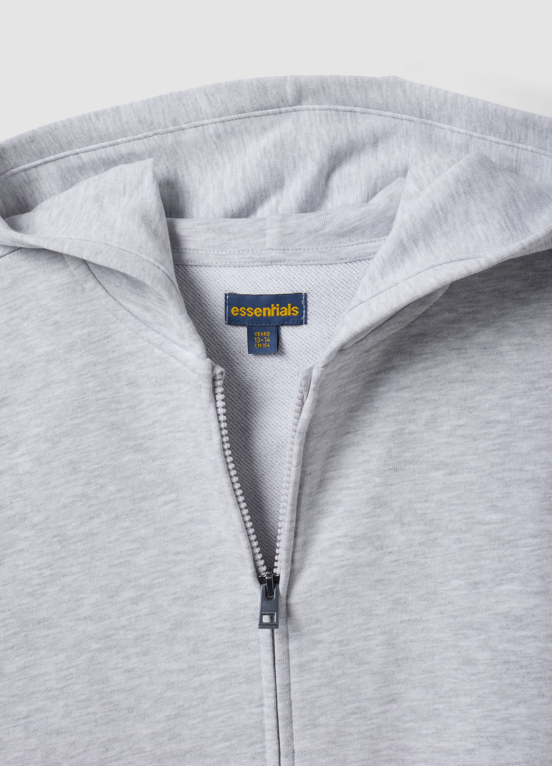 Grey hooded zip-up sweatshirt in pure organic cotton for boys, relaxed fit