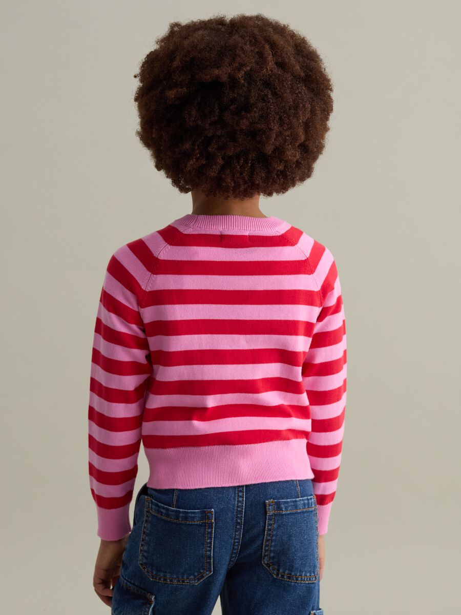 Striped cotton pullover with logo embroidery_1