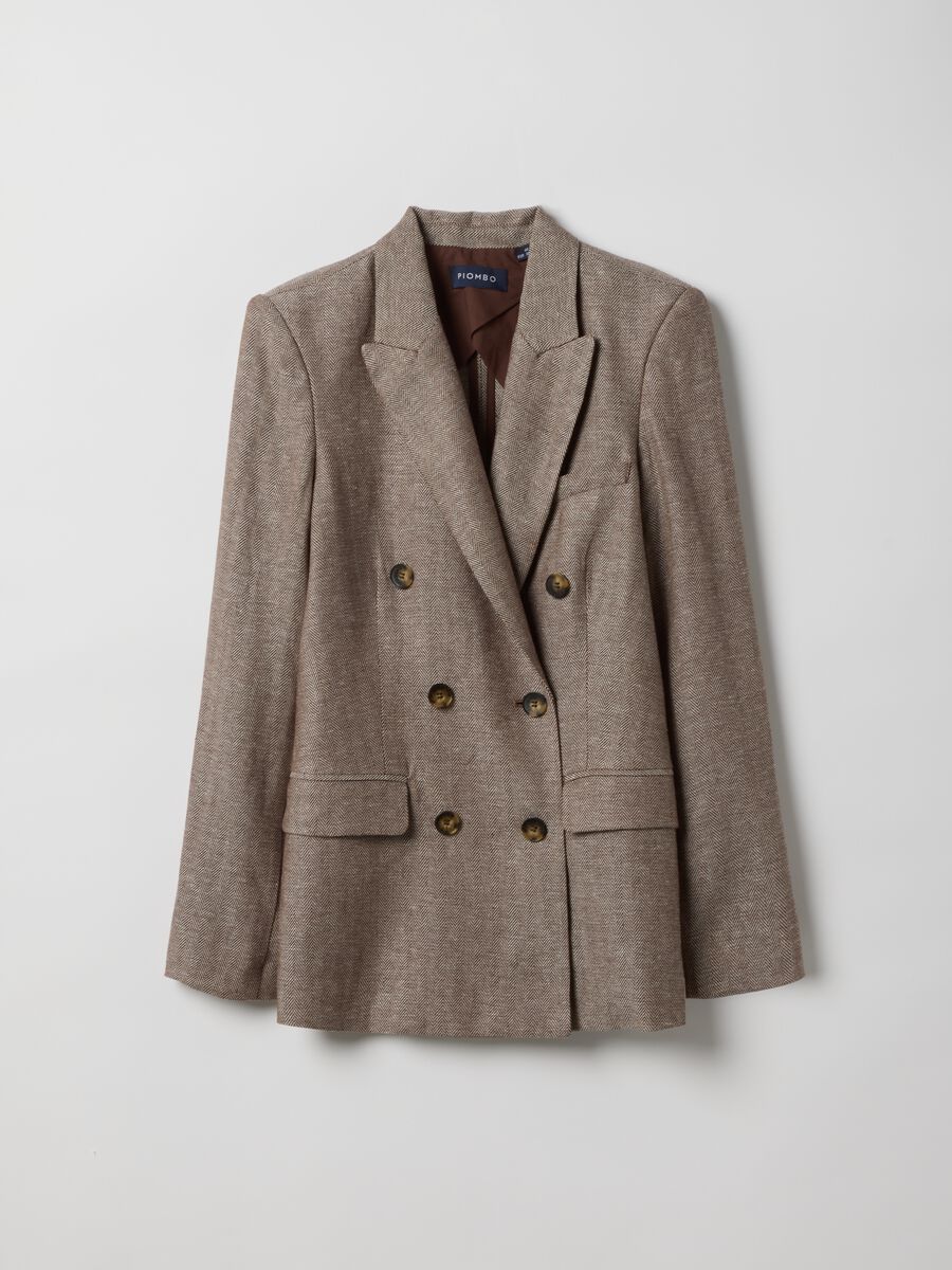Multicolour viscose and linen mix regular fit blazer_5