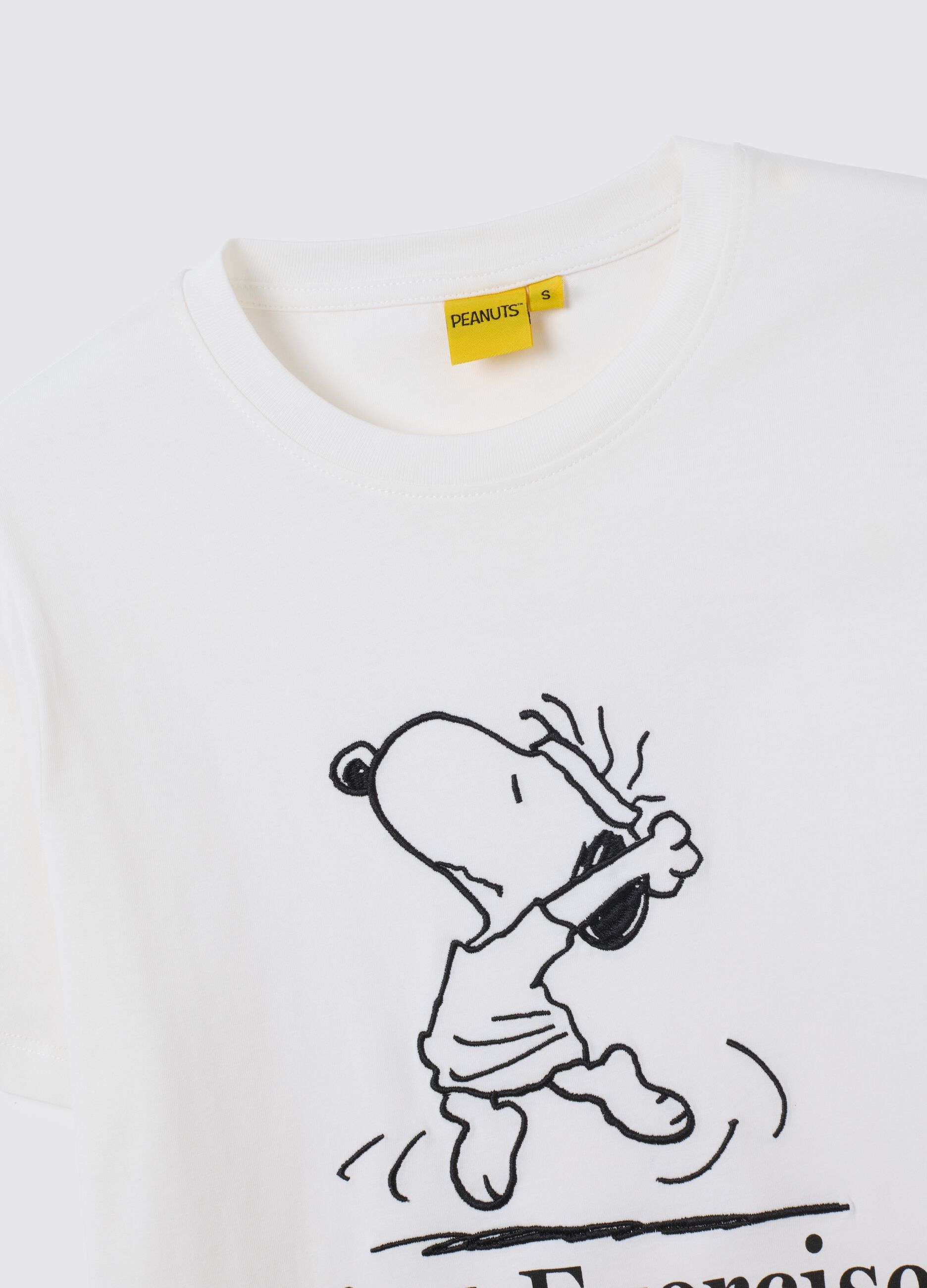 Women's pure cotton white T-shirt relaxed fit with Snoopy print