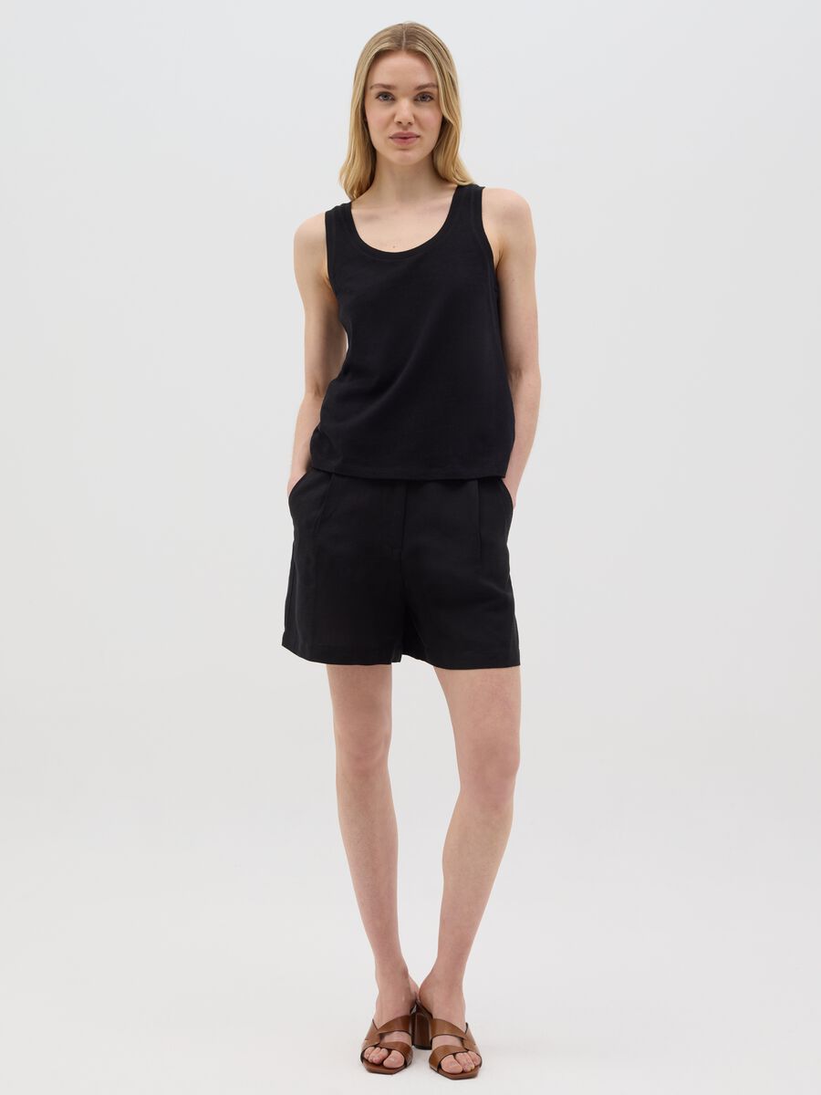 Black cotton and linen tank top_1