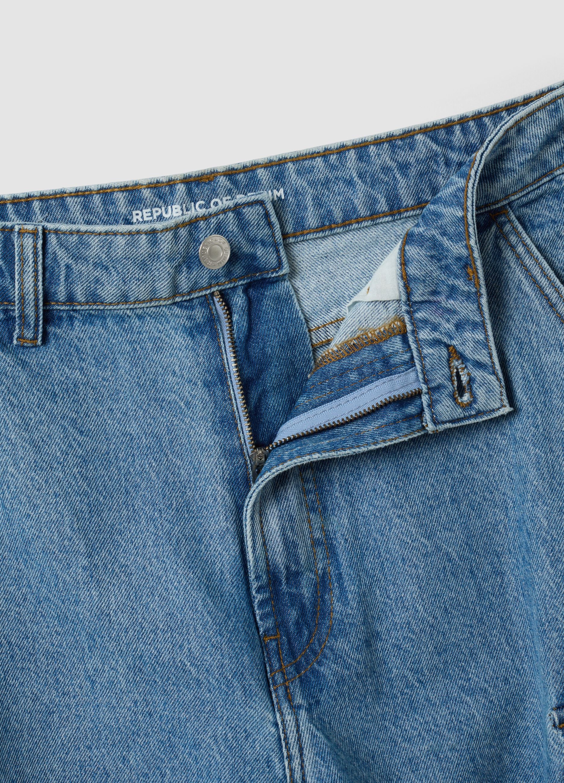 Blue pure cotton wide-leg cargo jeans