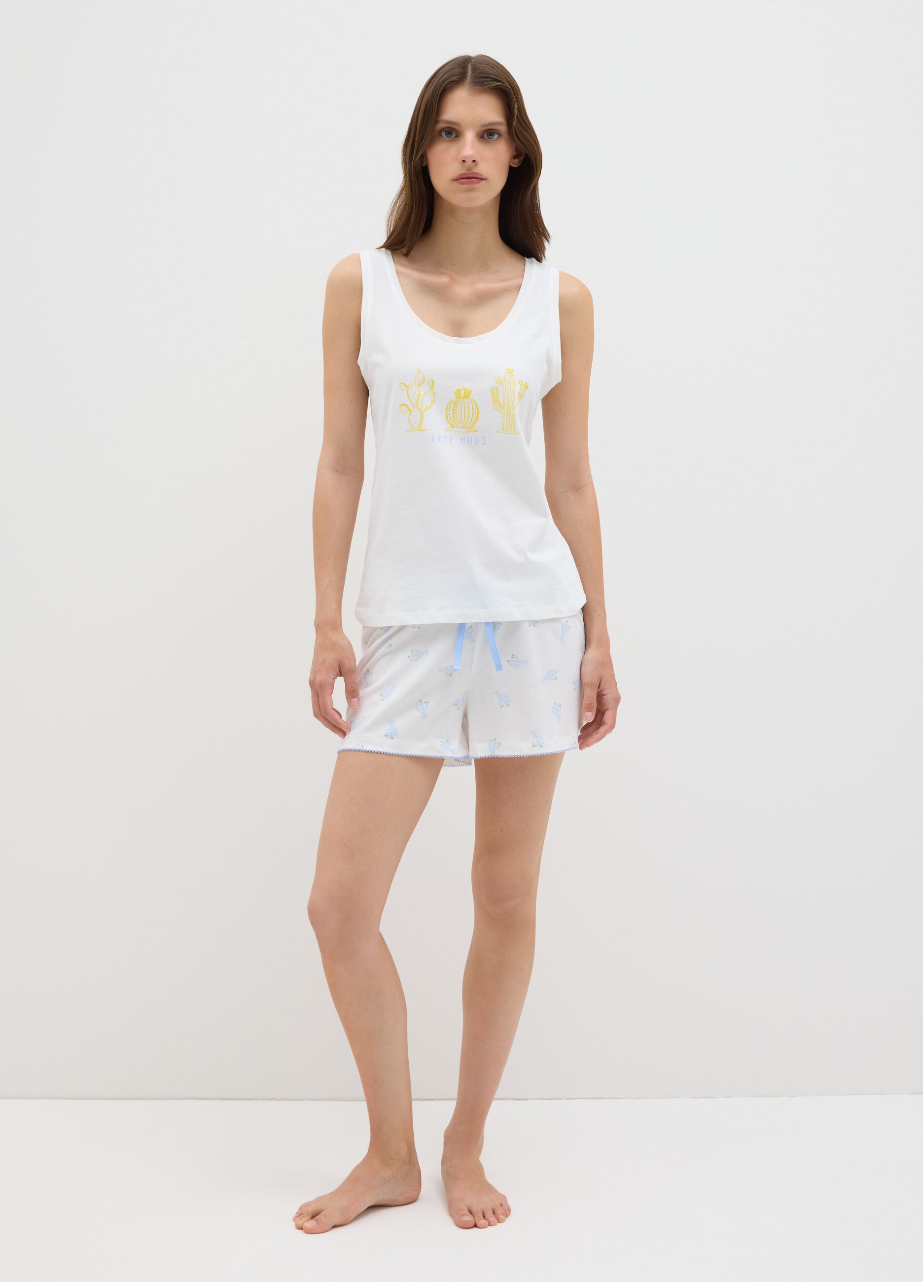 Completo pigiama da donna in puro cotone bianco