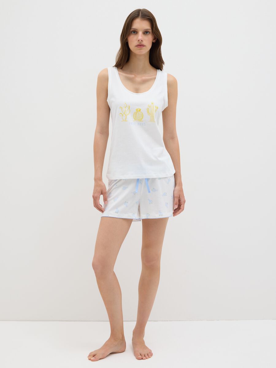 Completo pigiama da donna in puro cotone bianco_0