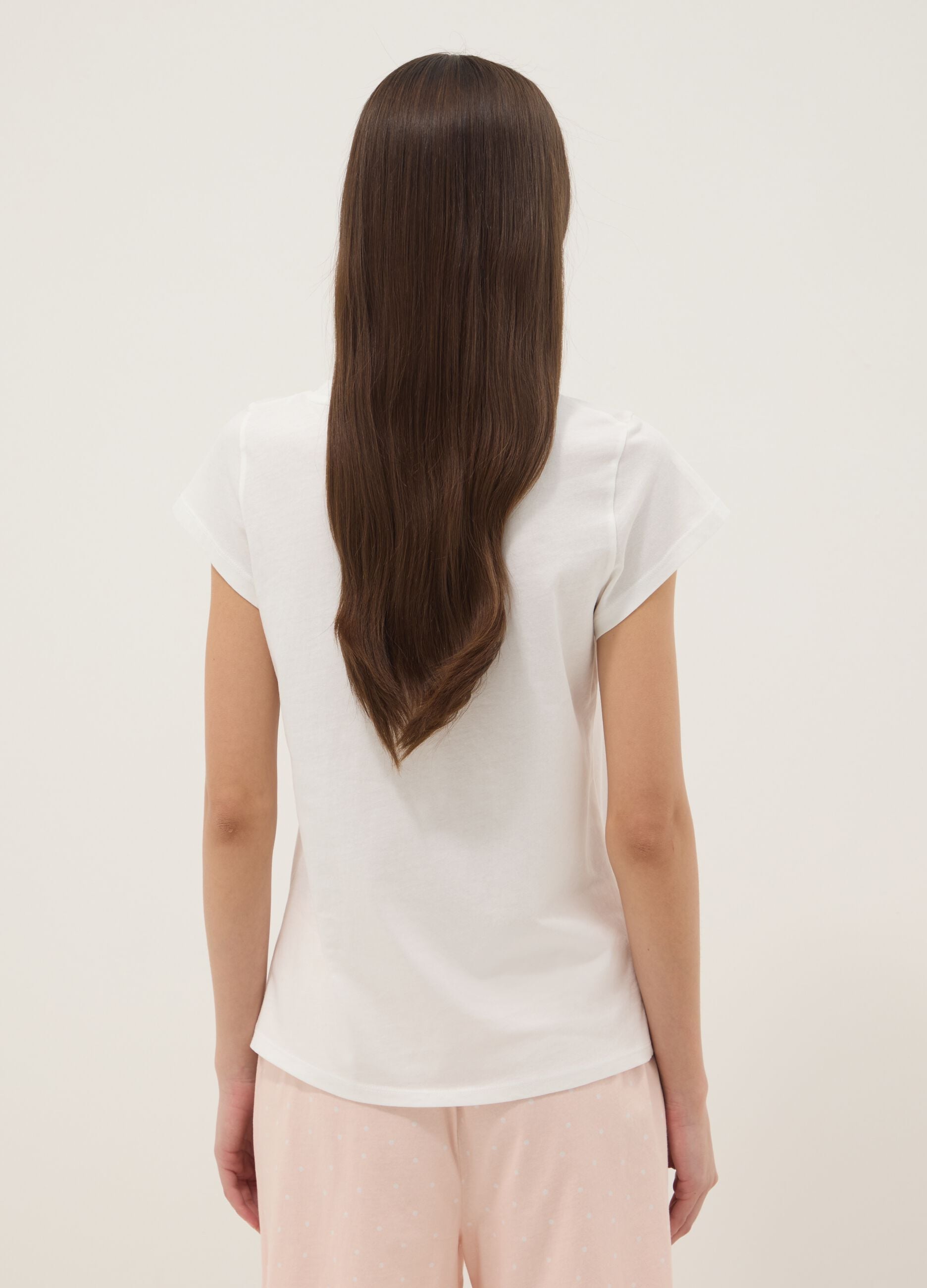 White pure cotton V-neck regular fit pajama shirt
