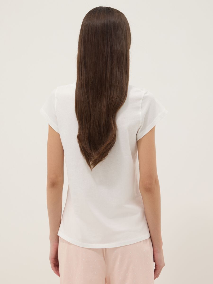 Maglietta pigiama in puro cotone bianca regular fit con scollo a V_3