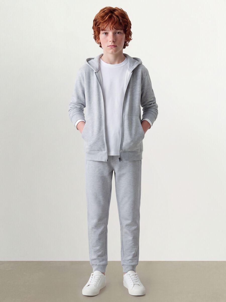 Grey hooded zip-up sweatshirt in pure organic cotton for boys, relaxed fit_1
