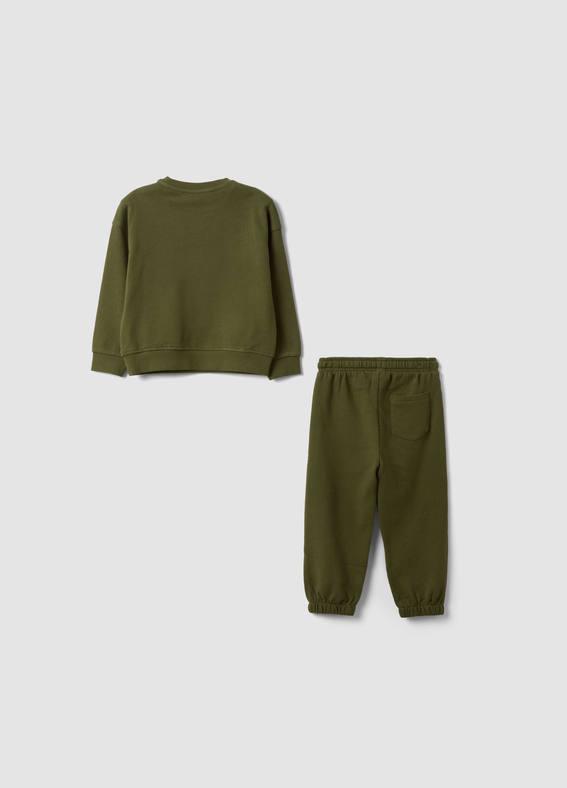 Green 100% cotton set with crew-neck sweatshirt for boys