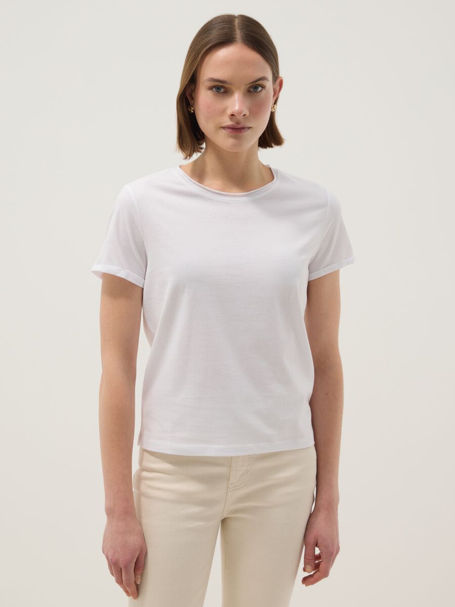 White short sleeve pure cotton regular fit T-shirt_0