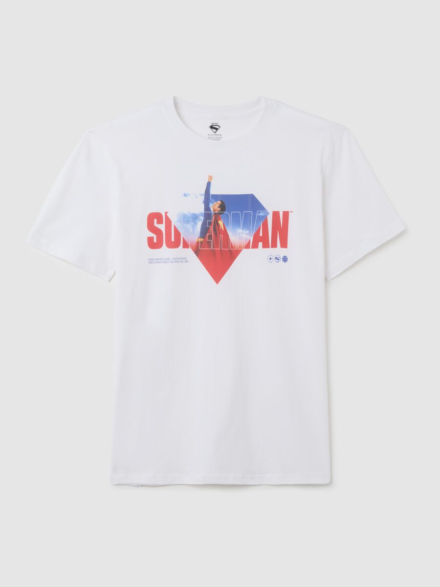 Men's pure cotton white T-shirt with Superman print_0