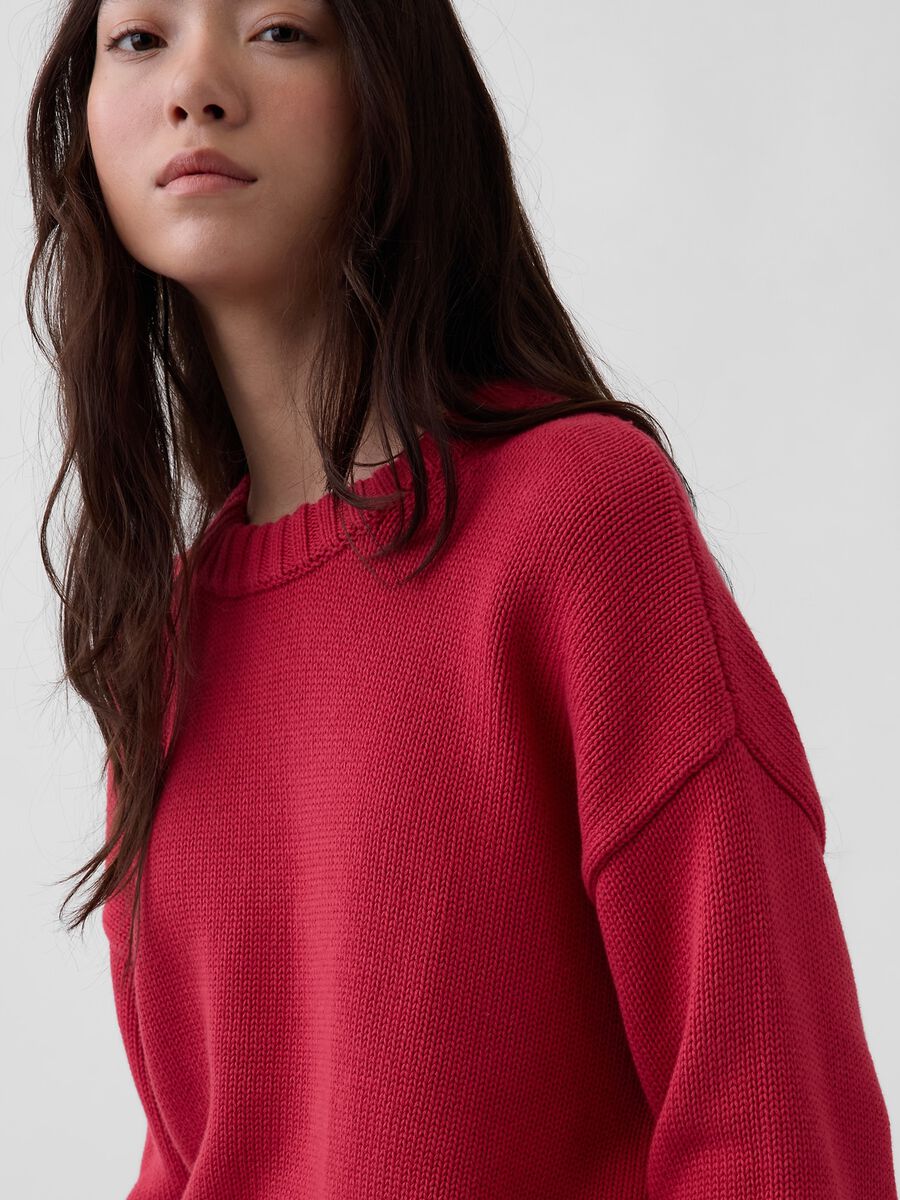 Regular fit red pure cotton crew neck jumper_3